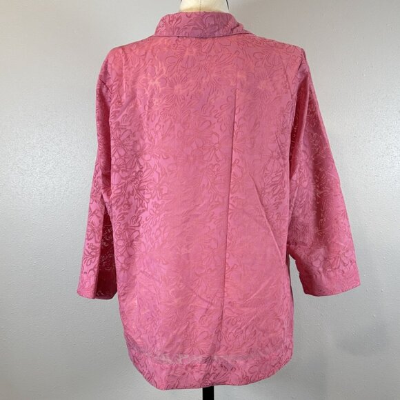Studio Works Womens Pink Floral Burnout Button Up Blouse 3/4 Sleeve Top Size 2X - Picture 2 of 13